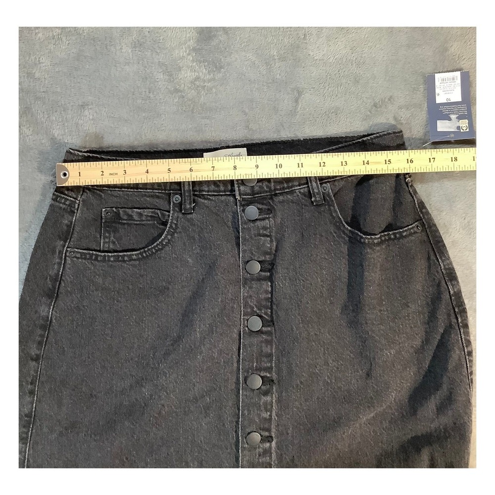 Universal Thread Black Denim Button Front Midi Skirt Women's Size 10 NWT High Ri - Picture 3 of 6